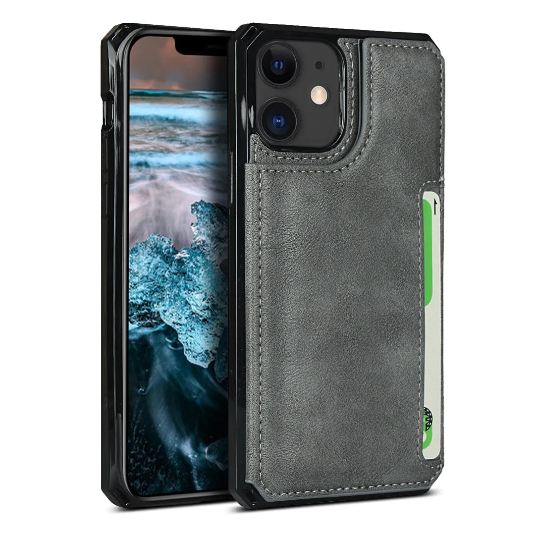 iPhone 11 Black Leather  Shockproof phone case for card slot wallet