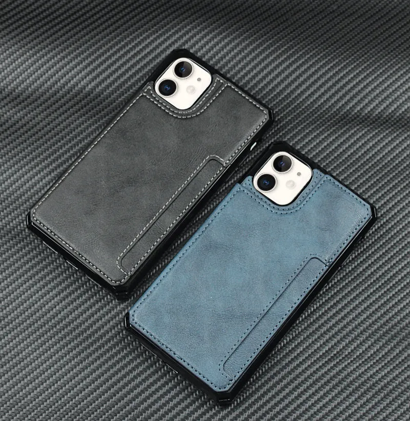 iPhone 11 Black Leather  Shockproof phone case for card slot wallet