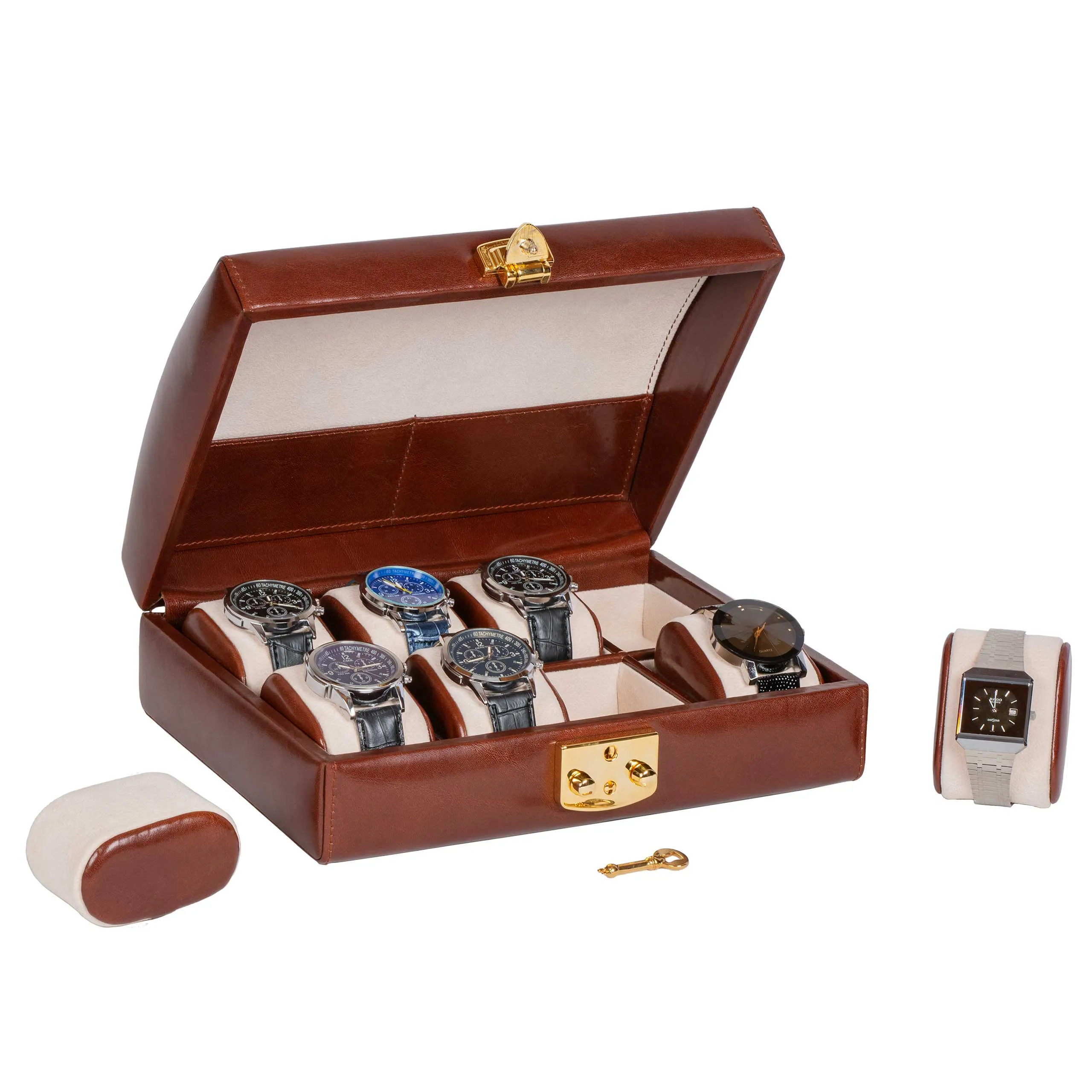 Italian Leather Watch Case Eight Watches Coffee Brown