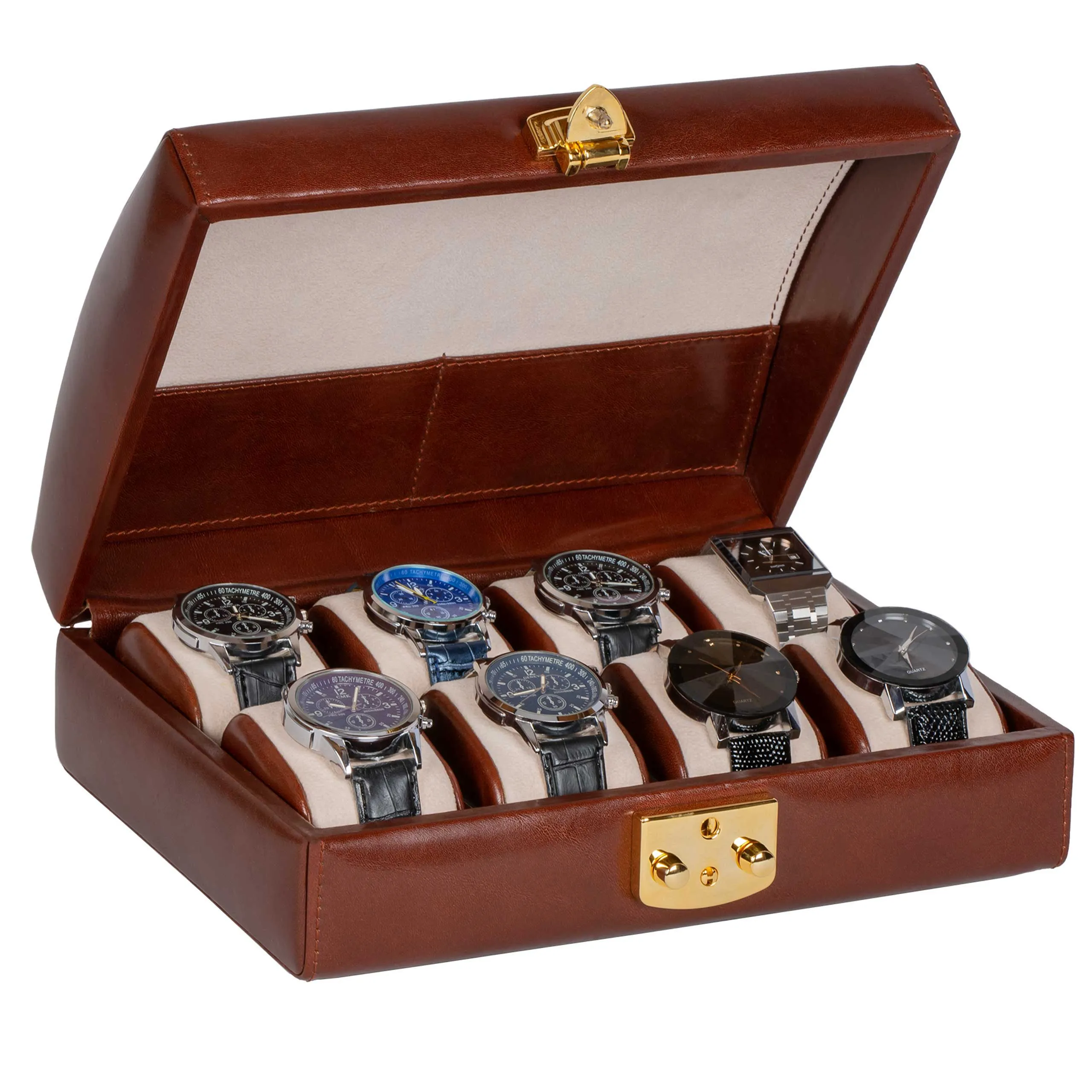 Italian Leather Watch Case Eight Watches Coffee Brown