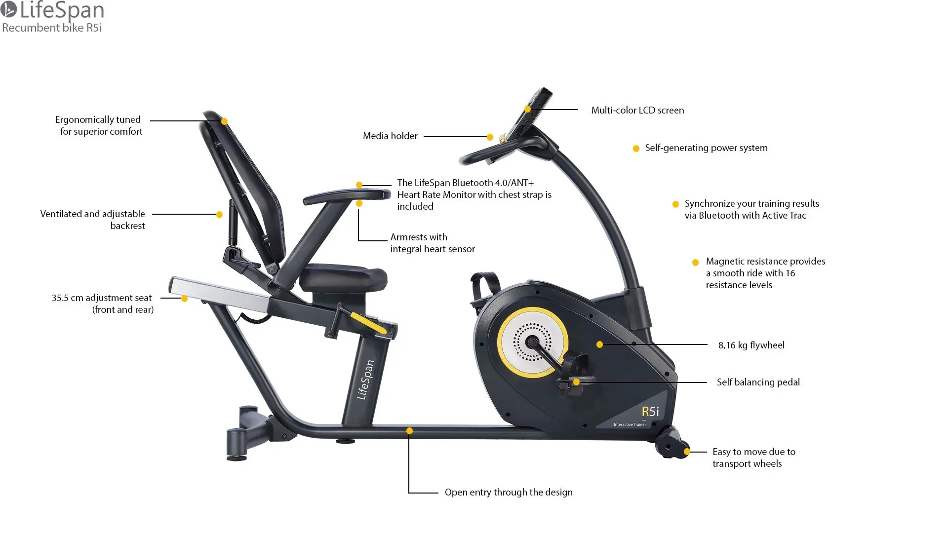 LifeSpan Fitness Light-Commercial Recumbent Bike R5i Self-Generating