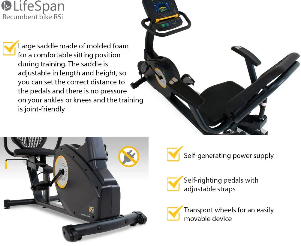 LifeSpan Fitness Light-Commercial Recumbent Bike R5i Self-Generating