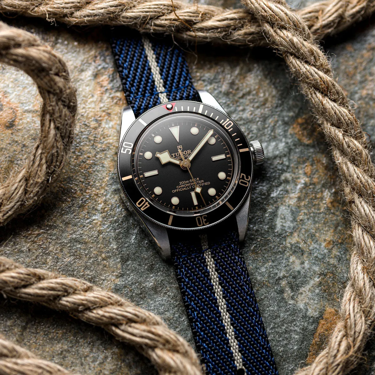 Seasalter Military Nylon Watch Strap - Black/Blue/Beige